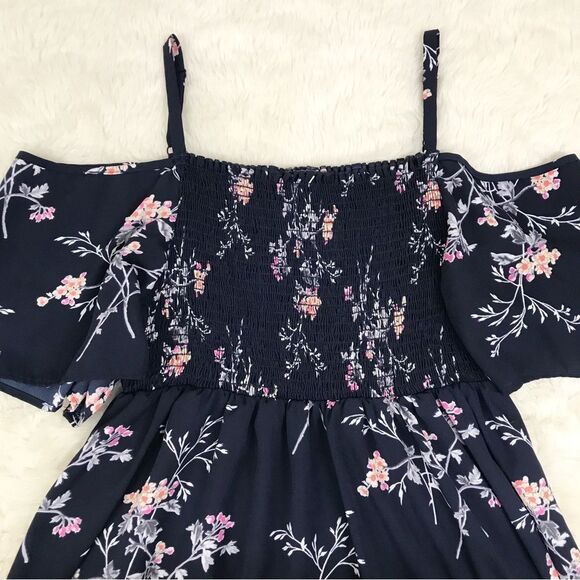 TORRID Navy Blue Floral Cold Shoulder Dress Off The Shoulder‎ Smocked Size 1X - Picture 3 of 9